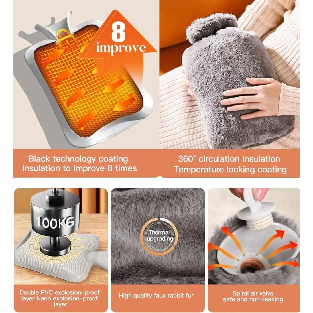 Hot Water Bottle Bag Plush Faux Fur Cover Removable Sleeve Warm - Image 5