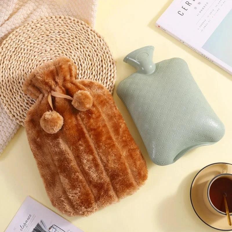 Hot Water Bottle Bag Plush Removable Cover Portable Winter - Image 1