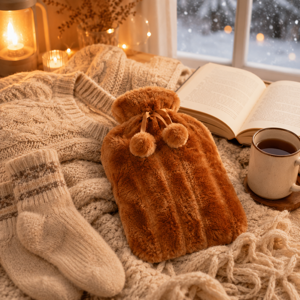 Hot Water Bottle Bag Plush Removable Cover Portable Winter - Image 7