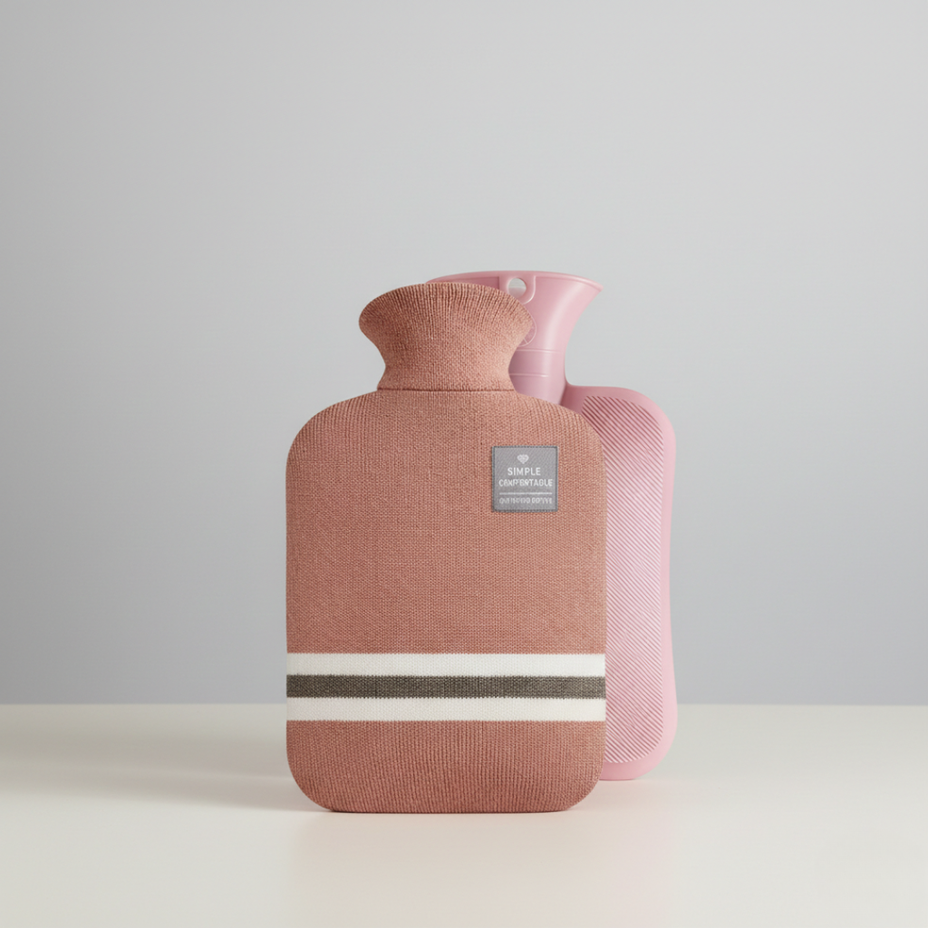 Hot Water Bottle Knitted Cover Striped Removable Ribbed Rubber Portable - Image 1