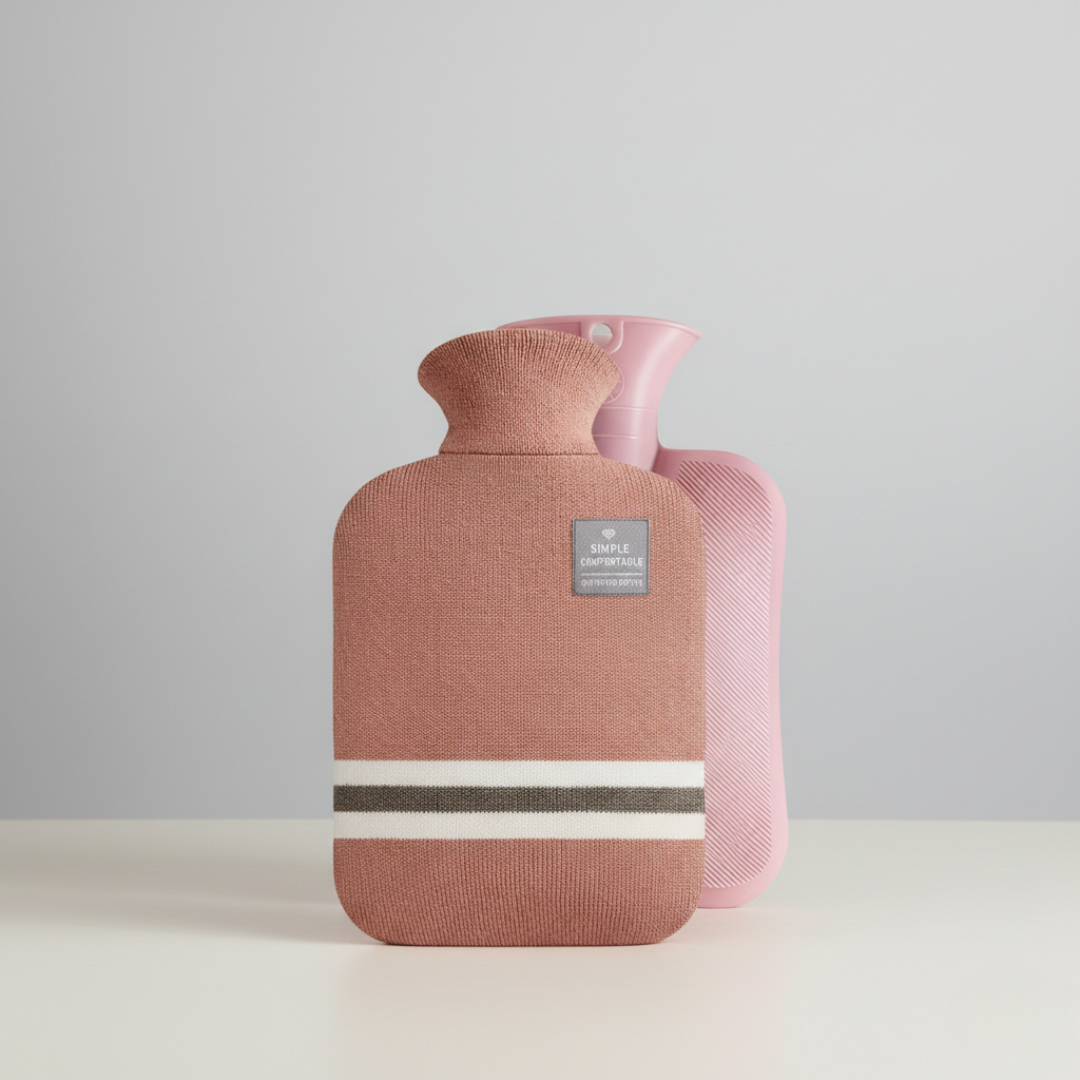 Hot Water Bottle Knitted Cover Striped Removable Ribbed Rubber Portable - Image 1