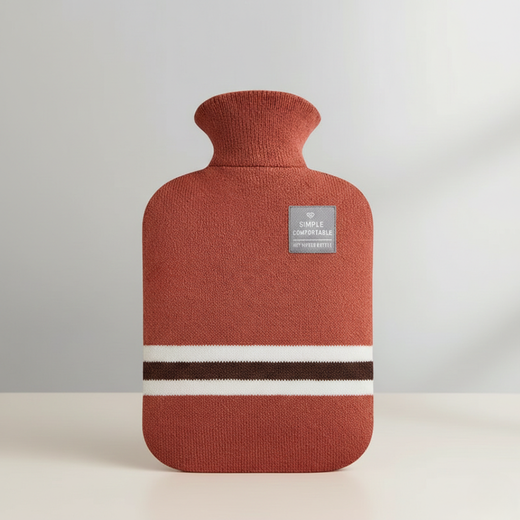 Hot Water Bottle Knitted Cover Striped Removable Ribbed Rubber Portable - Image 12