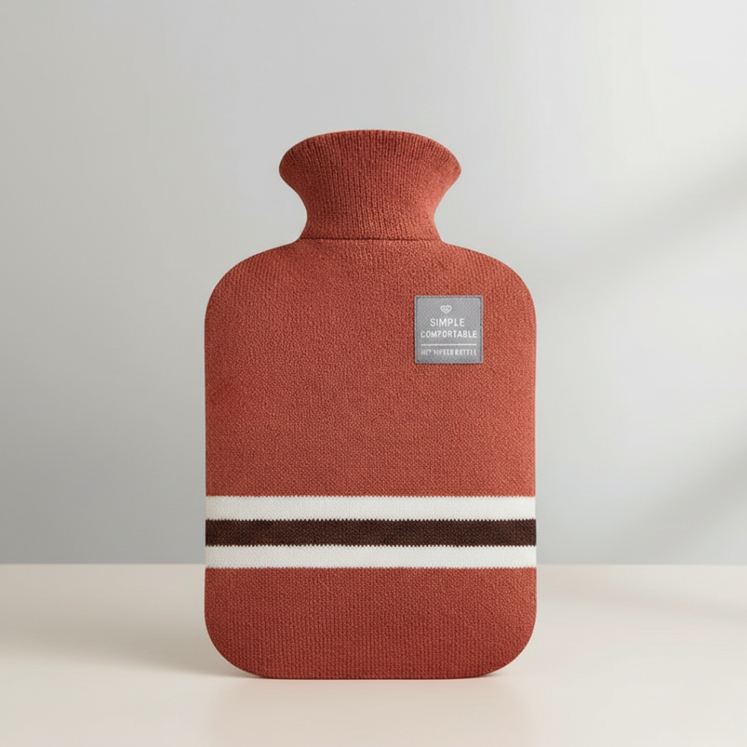 Hot Water Bottle Knitted Cover Striped Removable Ribbed Rubber Portable - Image 12