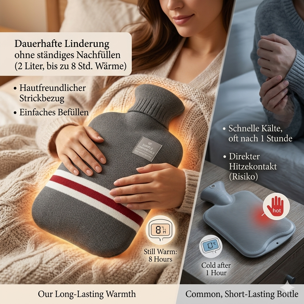 Hot Water Bottle Knitted Cover Striped Removable Ribbed Rubber Portable - Image 3
