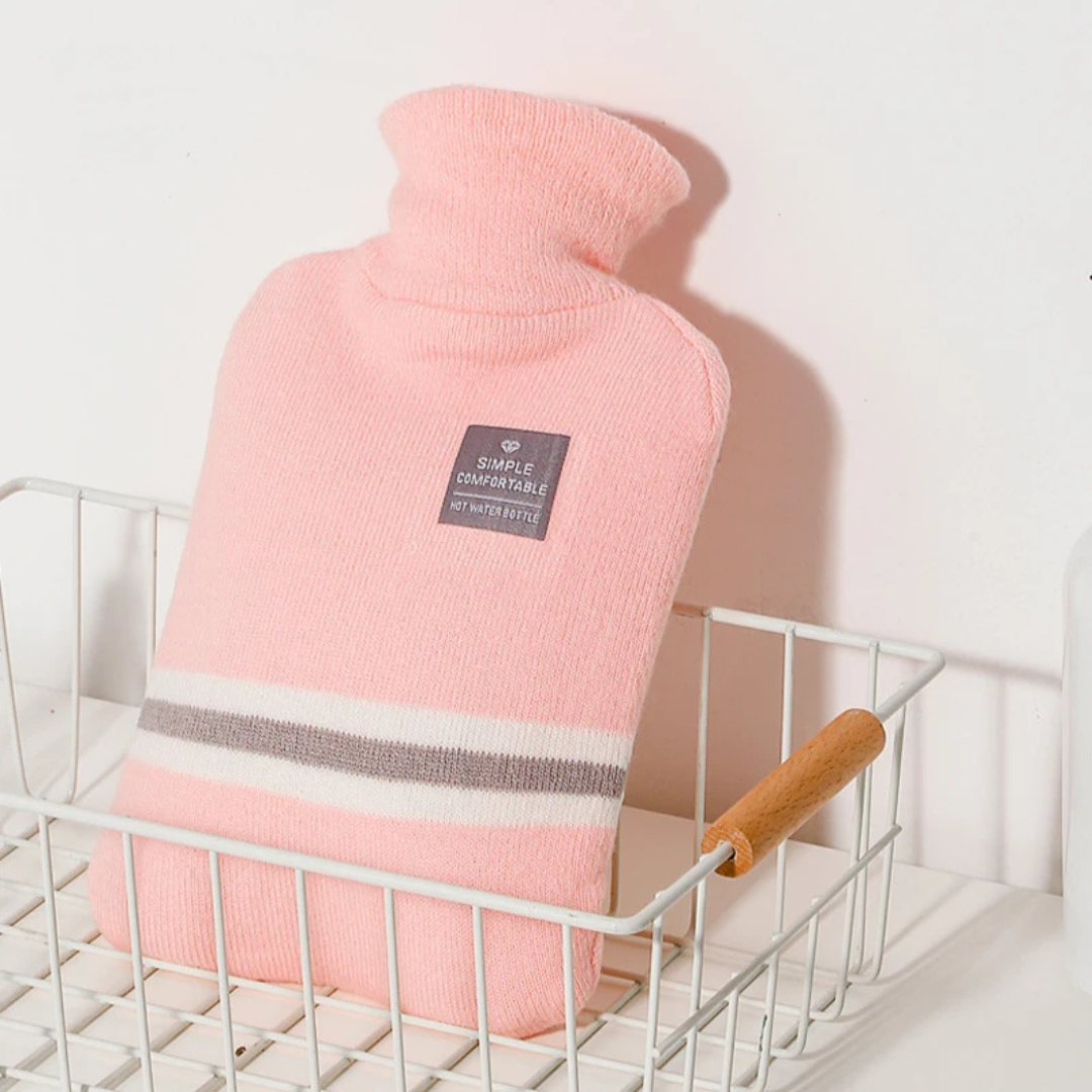 Hot Water Bottle Knitted Cover Striped Removable Ribbed Rubber Portable - Image 9
