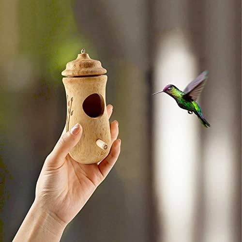 Hummingbird House Wooden Birdhouse Hanging Miniature Wood Perch Outdoor Garden - Image 7