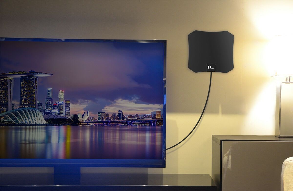 Indoor Antenna Digital TV Hdtv Flat Black Coaxial Window Wall Mount Plug And Play - Image 4