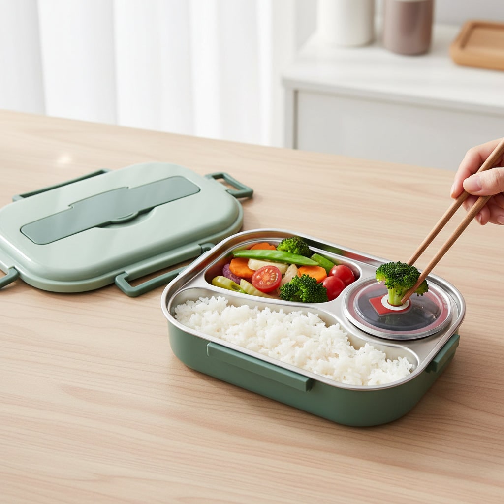 Insulated Bento Lunch Box Stainless Steel Compartment Portable Lockable Divided For Work - Image 3