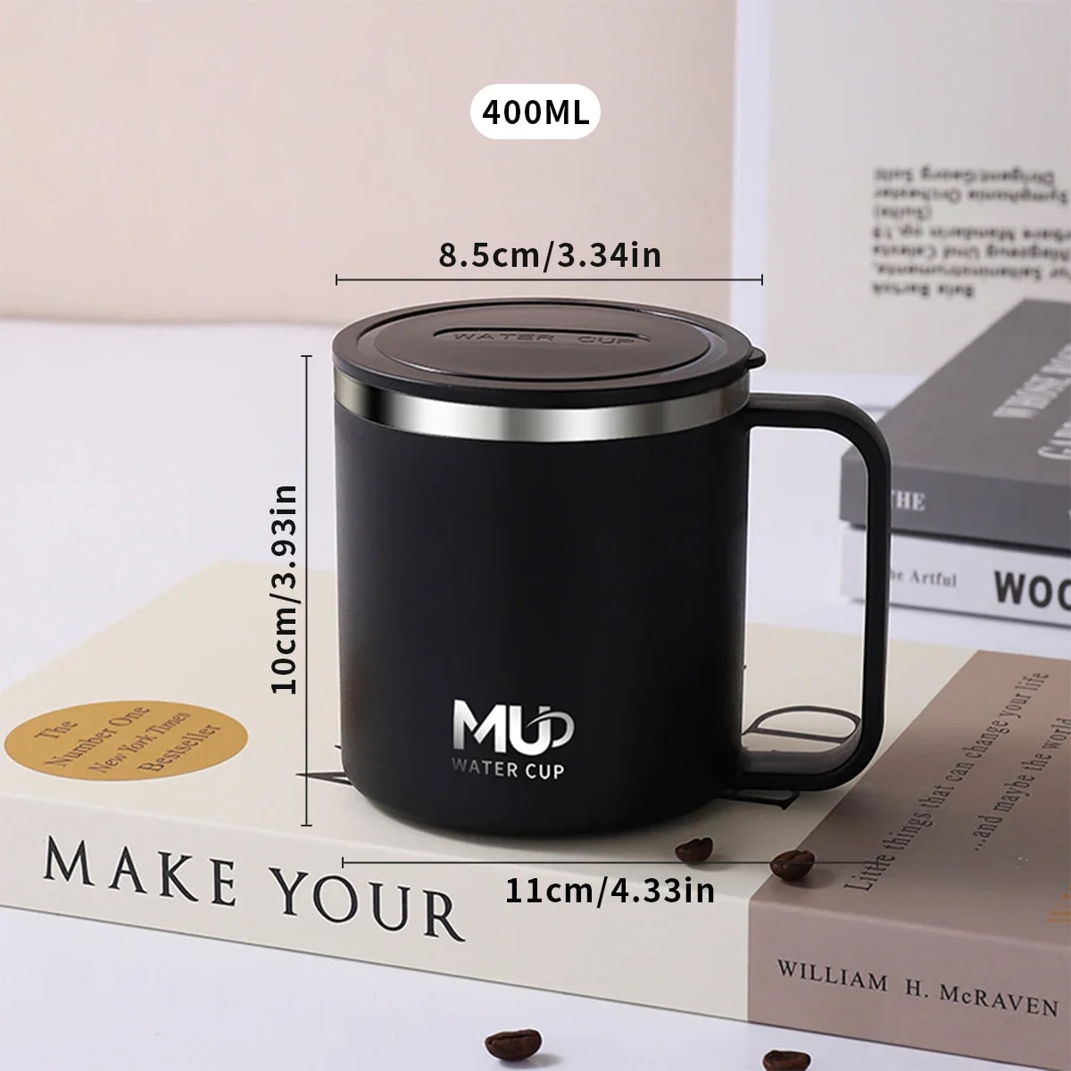 Insulated Stainless Steel Coffee Mug with Lid and Handle for Travel 400ml 20 Oz - Image 17