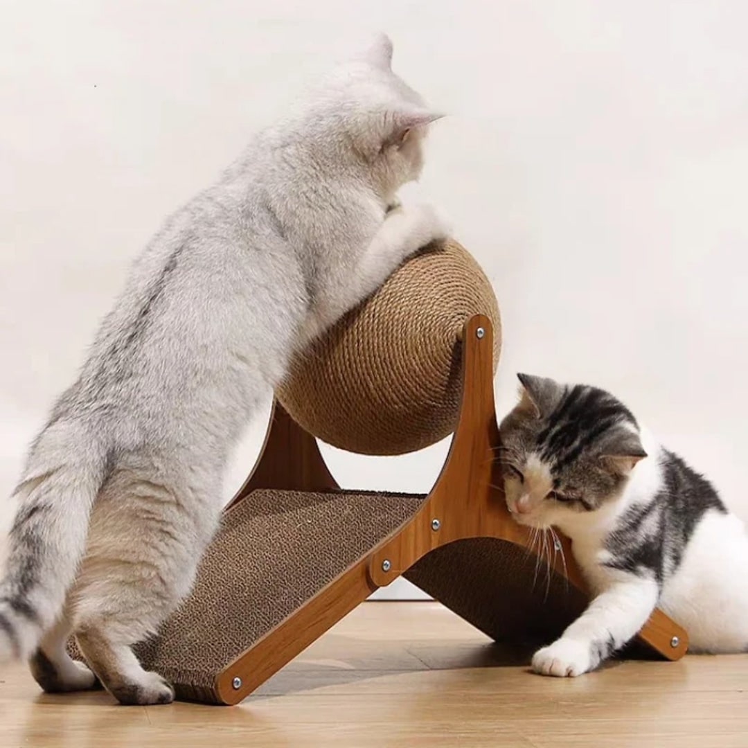 Interactive Cat Toy Cardboard Scratcher Wood Rotating Sisal Ball Scratch - Image 1