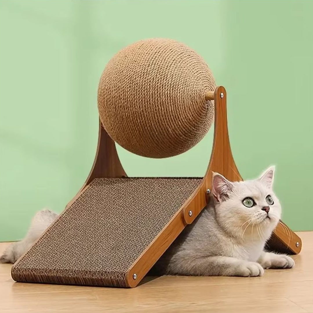 Interactive Cat Toy Cardboard Scratcher Wood Rotating Sisal Ball Scratch - Image 2