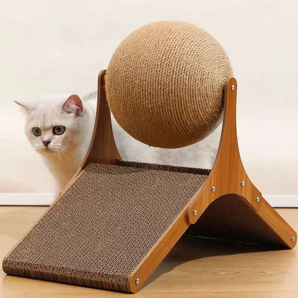 Interactive Cat Toy Cardboard Scratcher Wood Rotating Sisal Ball Scratch - Image 3