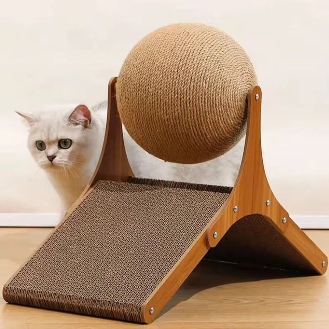Interactive Cat Toy Cardboard Scratcher Wood Rotating Sisal Ball Scratch - Image 3