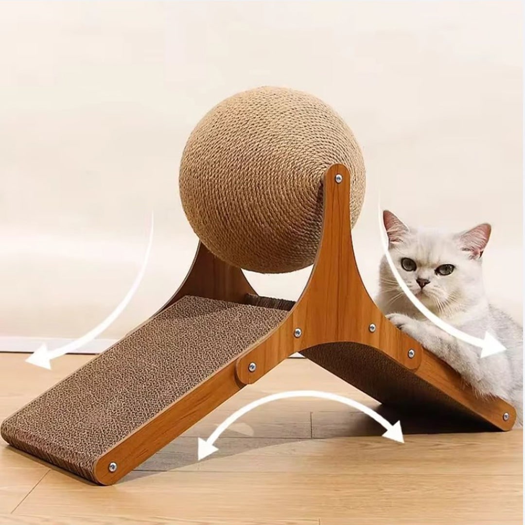 Interactive Cat Toy Cardboard Scratcher Wood Rotating Sisal Ball Scratch - Image 4