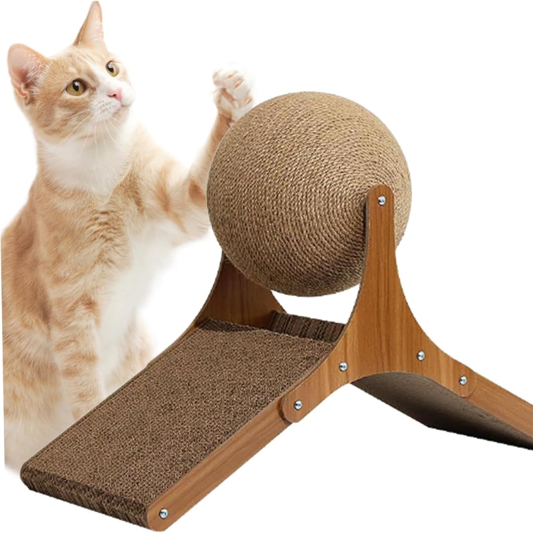 Interactive Cat Toy Cardboard Scratcher Wood Rotating Sisal Ball Scratch - Image 5
