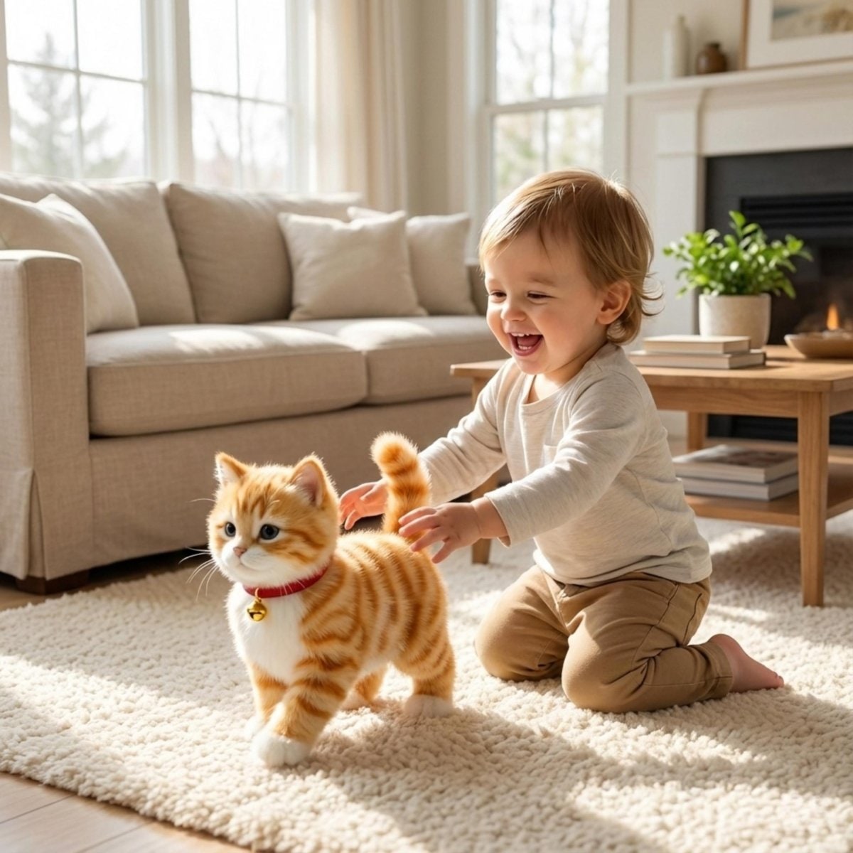 Interactive Orange Tabby Robot Kitten with Realistic Walking and Meowing Electronic Pet Toy - Image 1