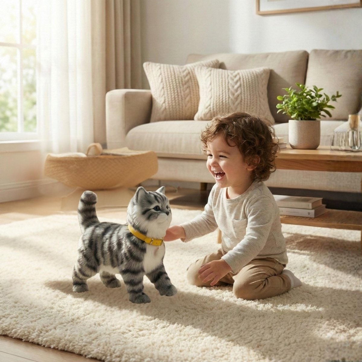 Interactive Robot Cat Toy with Walking Meowing and Tail Wagging Plush Electronic Pet - Image 1
