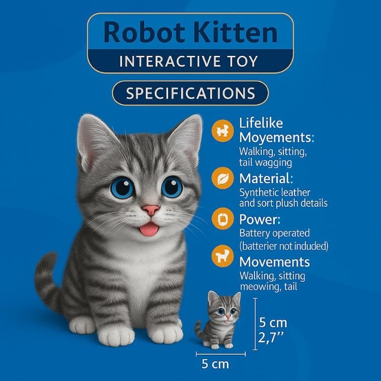 Interactive Robot Cat Toy with Walking Meowing and Tail Wagging Plush Electronic Pet - Image 4
