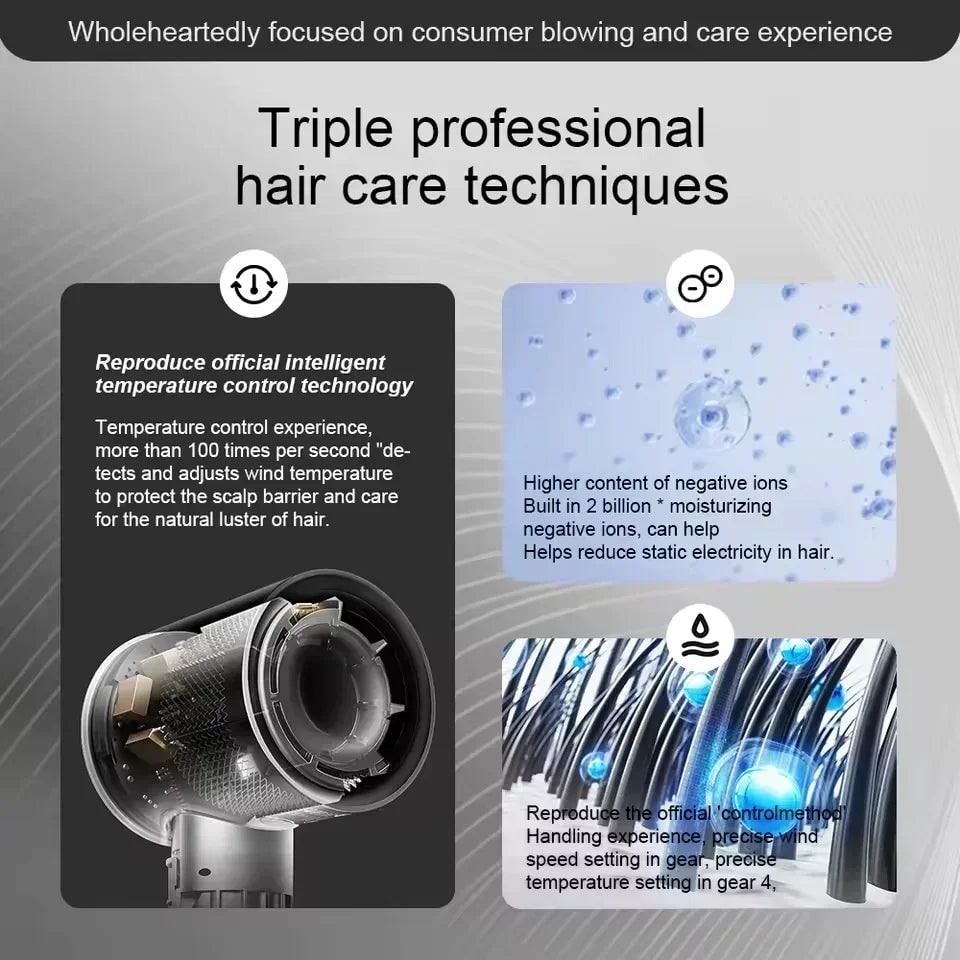 Ionic Hair Dryer Professional High Speed Anti-Frizz Negative Ion Detachable Frizz Control - Image 5