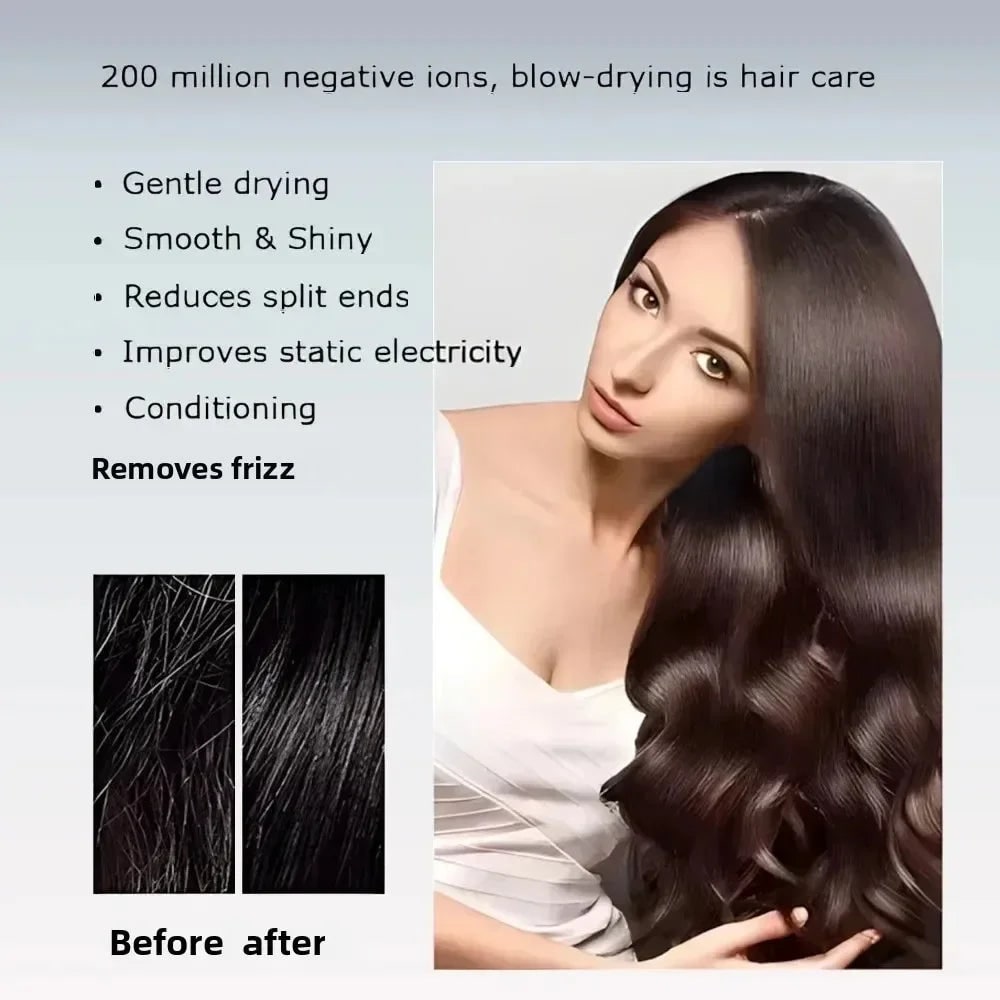 Ionic Hair Dryer Professional High Speed Anti-Frizz Negative Ion Detachable Frizz Control - Image 6