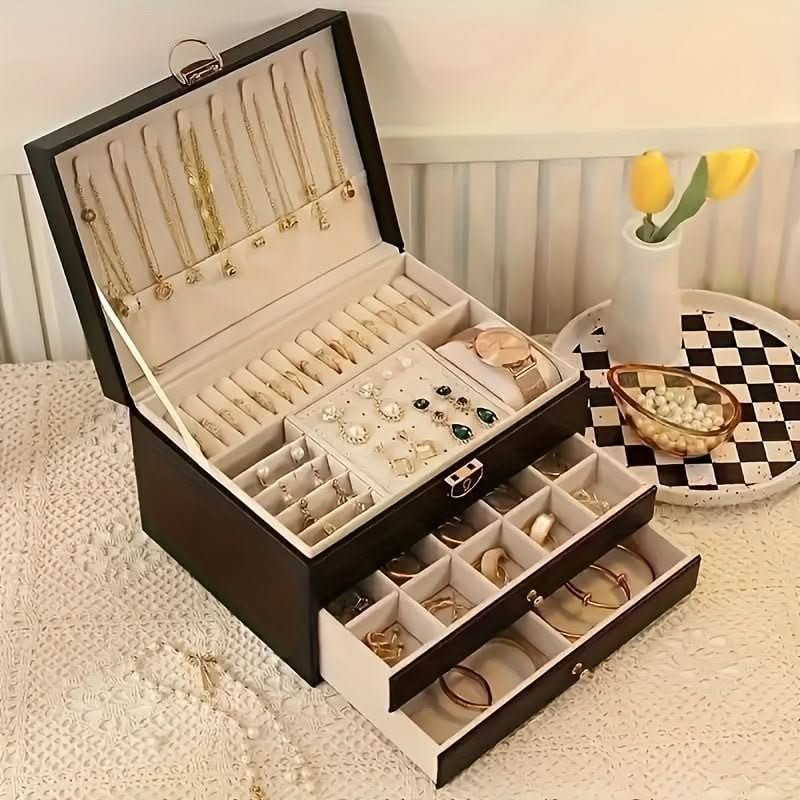 Jewelry Box Organizer with Drawers Velvet Lining and Travel Storage Case And Chain - Image 1