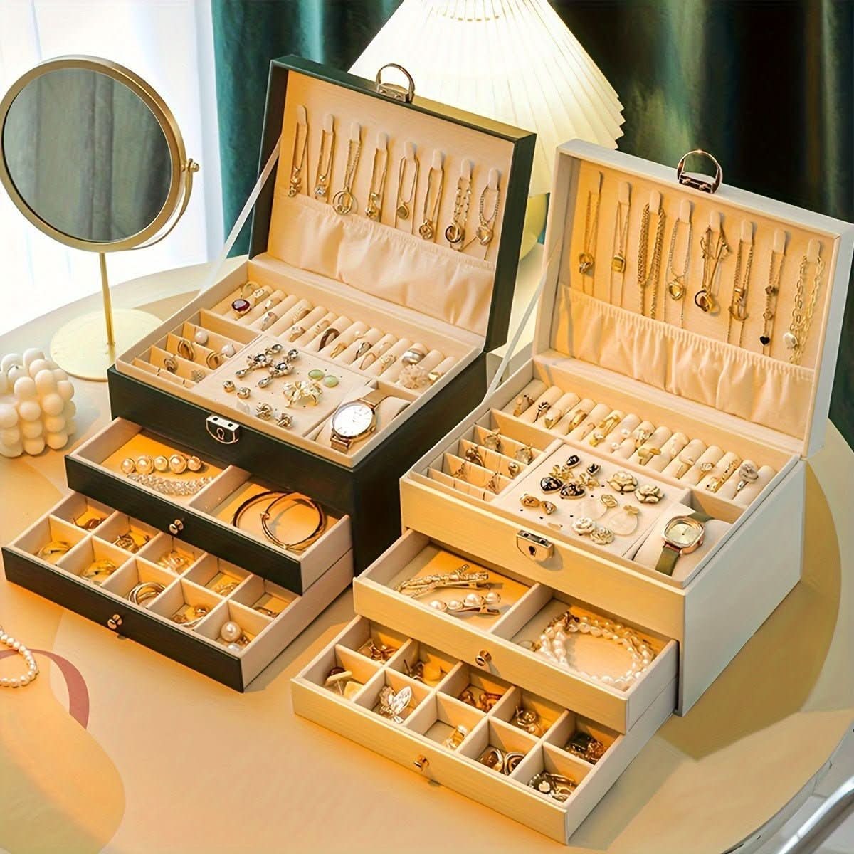 Jewelry Box Organizer with Drawers Velvet Lining and Travel Storage Case And Chain - Image 2