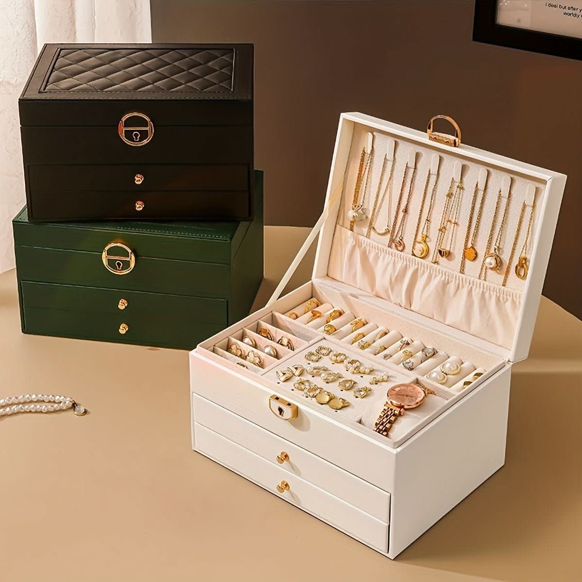 Jewelry Box Organizer with Drawers Velvet Lining and Travel Storage Case And Chain - Image 3