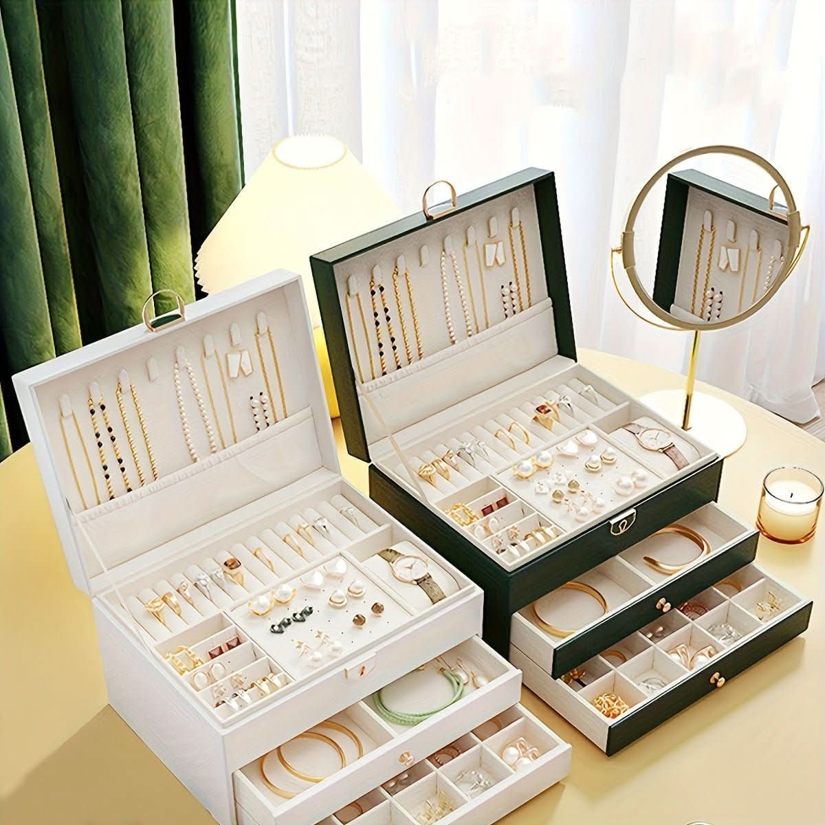 Jewelry Box Organizer with Drawers Velvet Lining and Travel Storage Case And Chain - Image 5