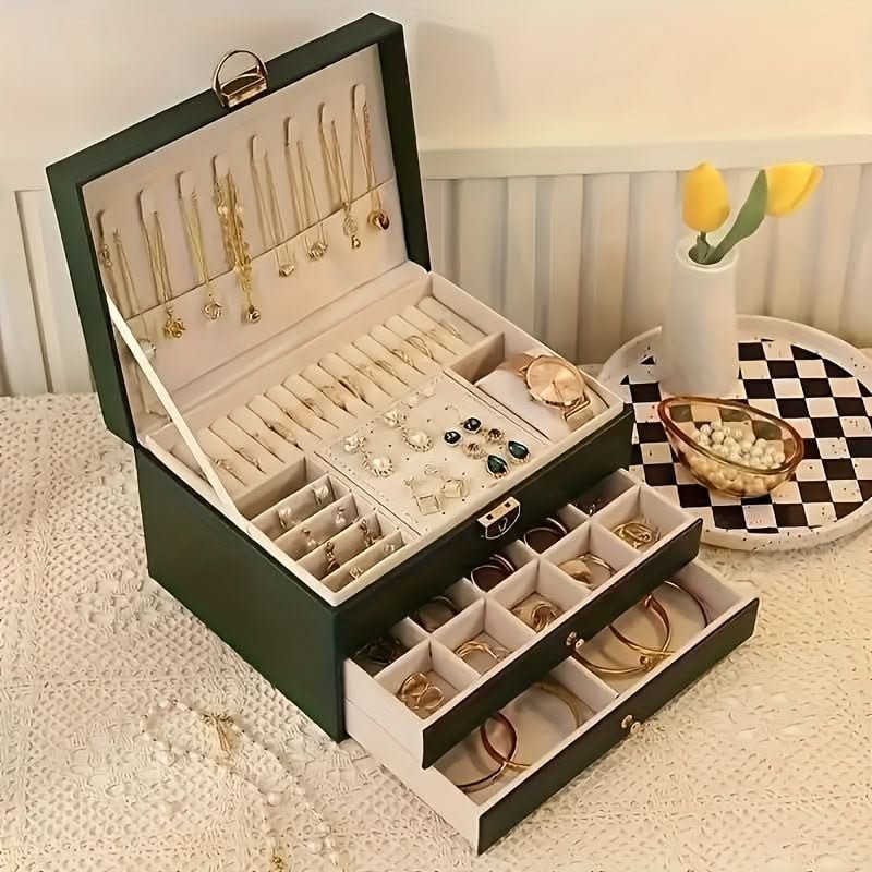 Jewelry Box Organizer with Drawers Velvet Lining and Travel Storage Case And Chain - Image 6