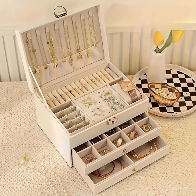 Jewelry Box Organizer with Drawers Velvet Lining and Travel Storage Case And Chain - Image 7