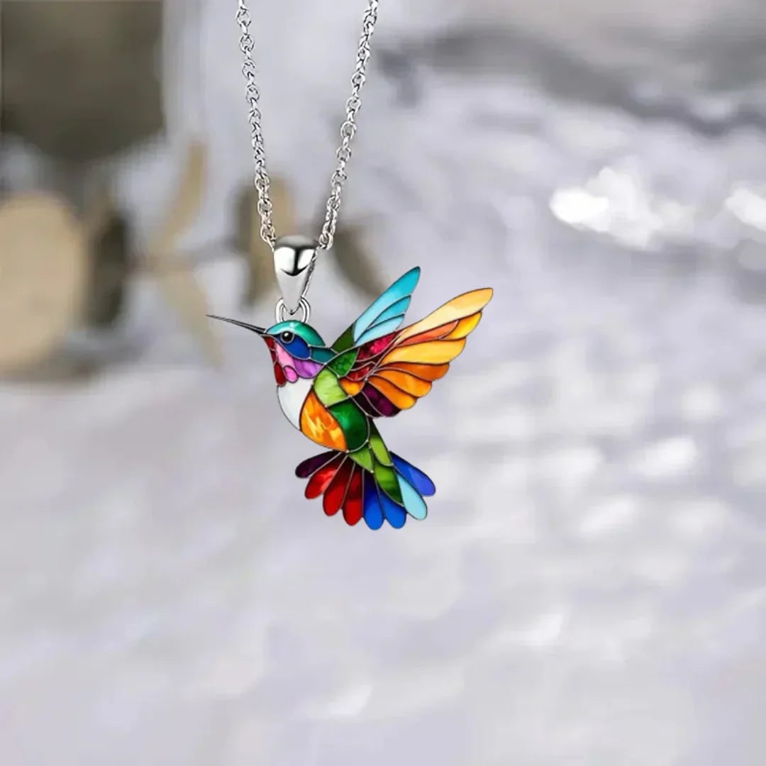 Jewelry Set Hummingbird Necklace Stained Glass Pendant Drop Earrings Gift Bird - Image 6