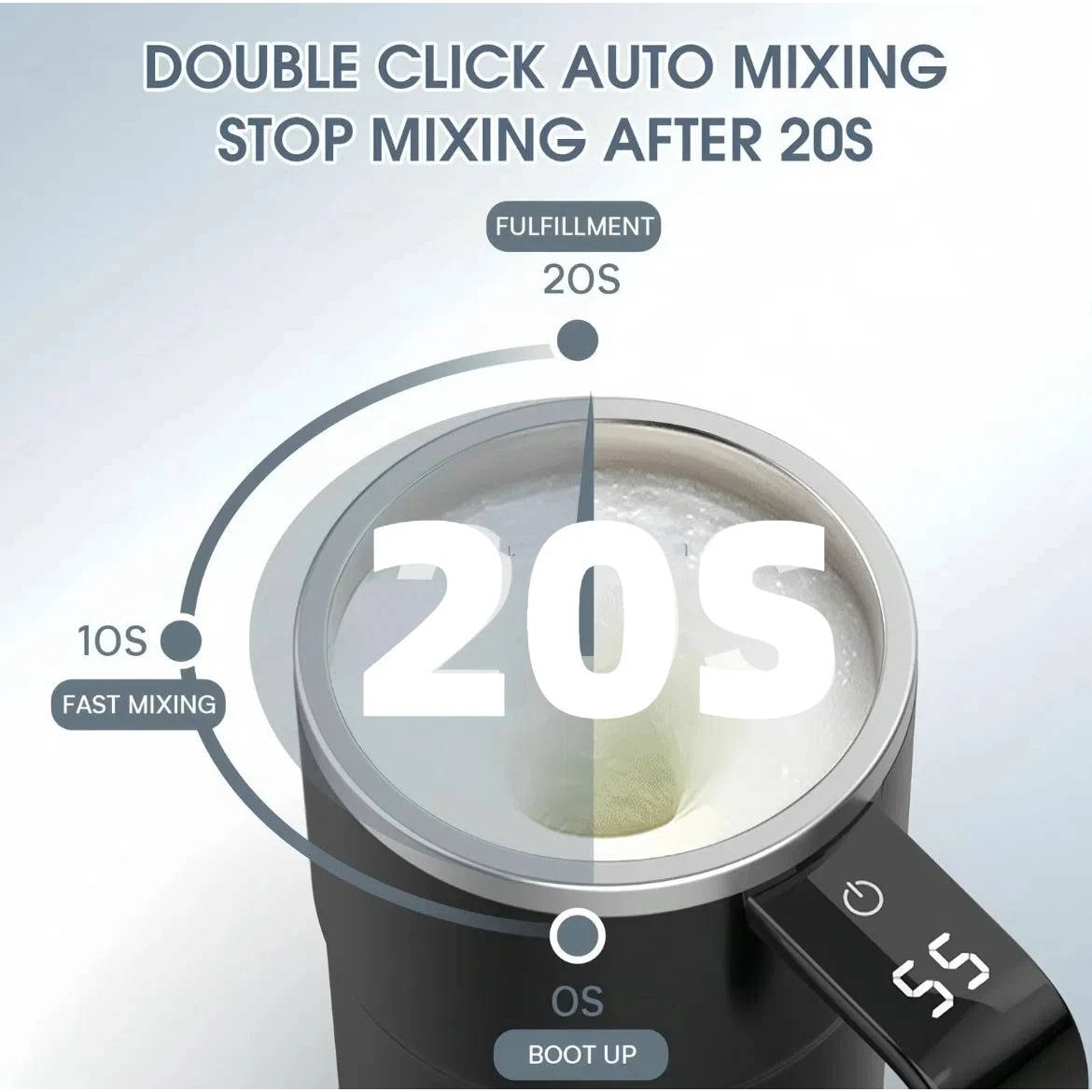 Keep Hot Coffee Mug with Self Stirring Heated Travel Magnetic Mixer and Temperature Display - Image 2