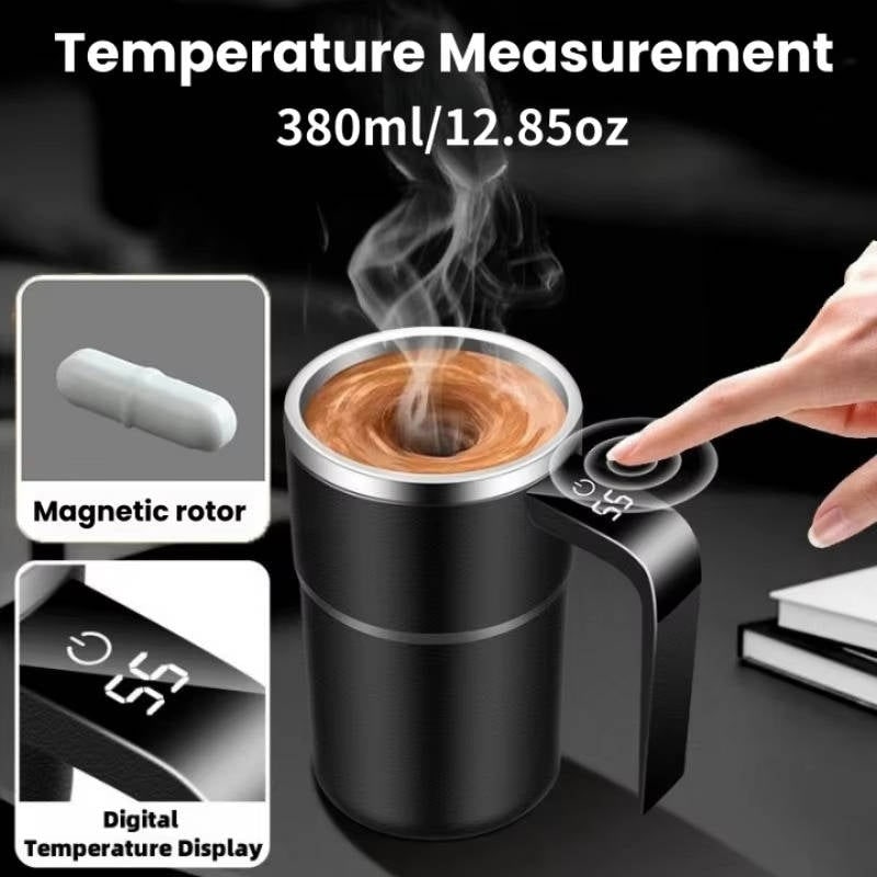 Keep Hot Coffee Mug with Self Stirring Heated Travel Magnetic Mixer and Temperature Display - Image 3