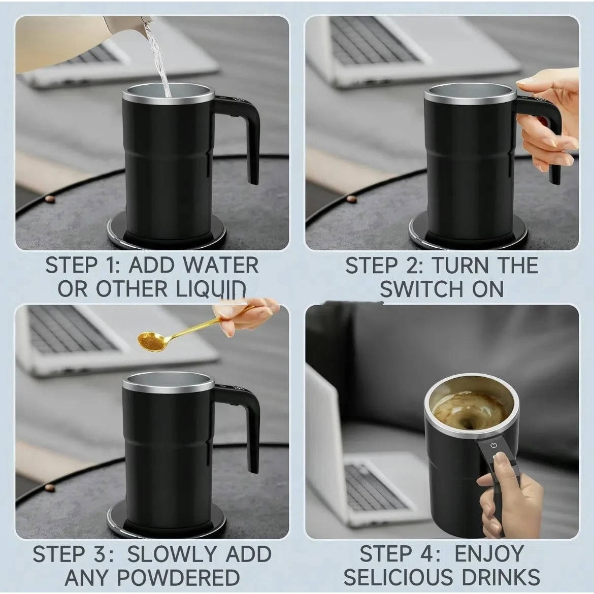 Keep Hot Coffee Mug with Self Stirring Heated Travel Magnetic Mixer and Temperature Display - Image 9