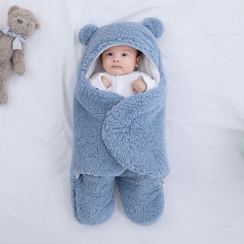 Kids' Baby Sleep Sack Swaddle Blanket with Sherpa Fleece and Hooded Design for Newborn Infant - Image 11
