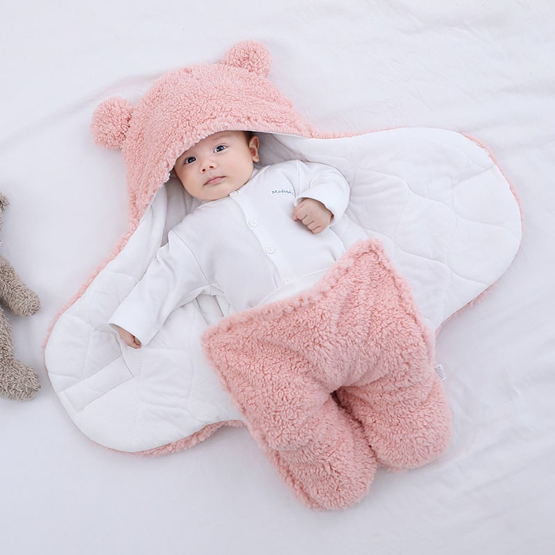 Kids' Baby Sleep Sack Swaddle Blanket with Sherpa Fleece and Hooded Design for Newborn Infant - Image 2
