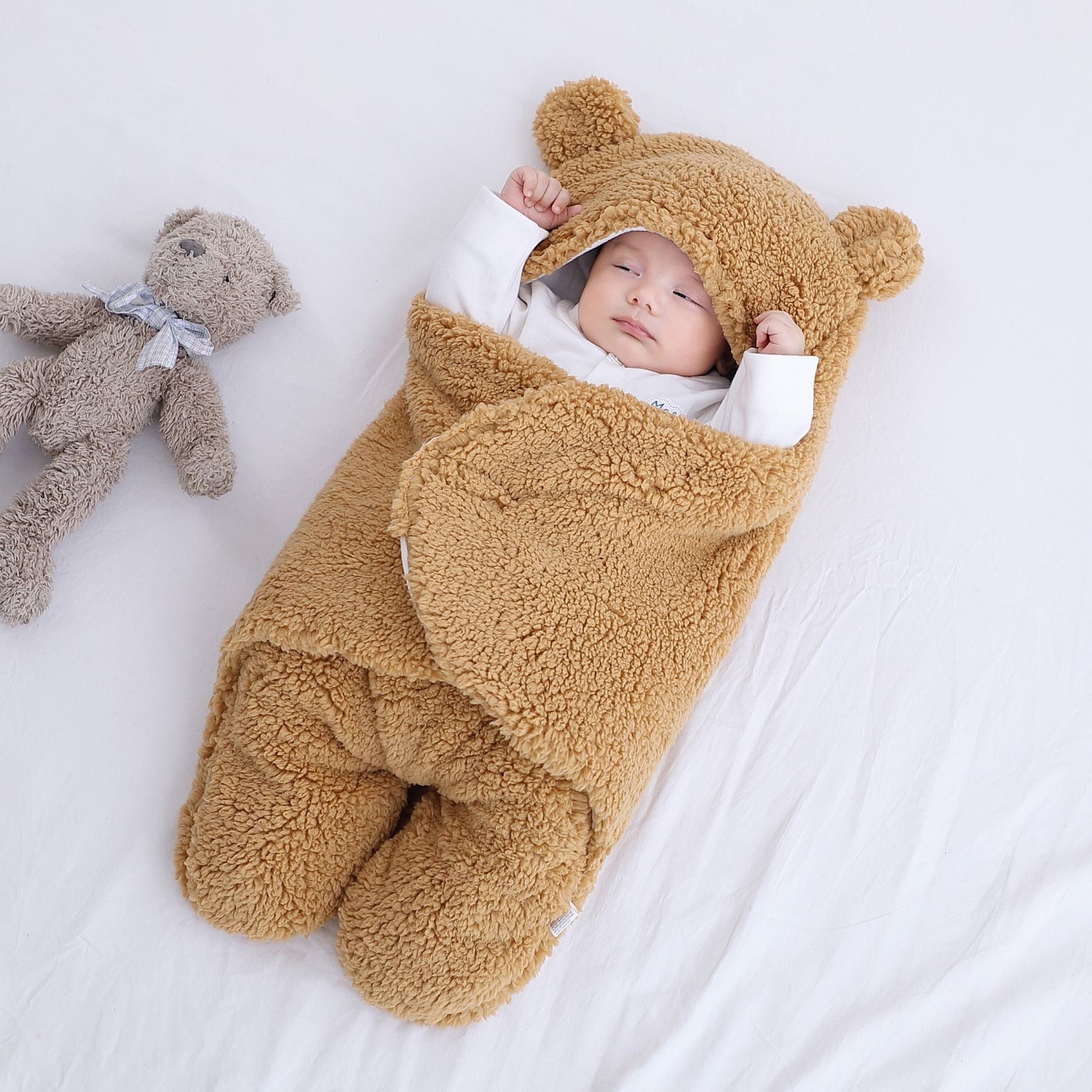 Kids' Baby Sleep Sack Swaddle Blanket with Sherpa Fleece and Hooded Design for Newborn Infant - Image 3