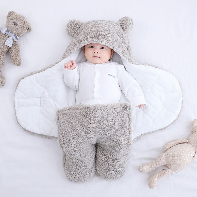 Kids' Baby Sleep Sack Swaddle Blanket with Sherpa Fleece and Hooded Design for Newborn Infant - Image 6