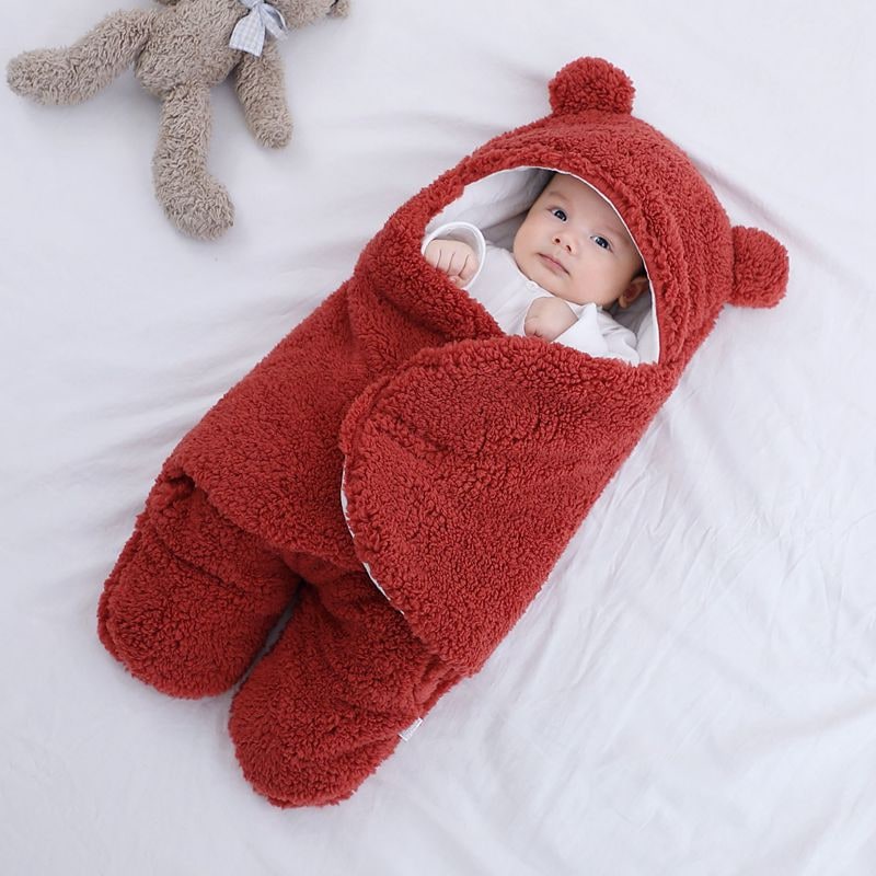 Kids' Baby Sleep Sack Swaddle Blanket with Sherpa Fleece and Hooded Design for Newborn Infant - Image 9