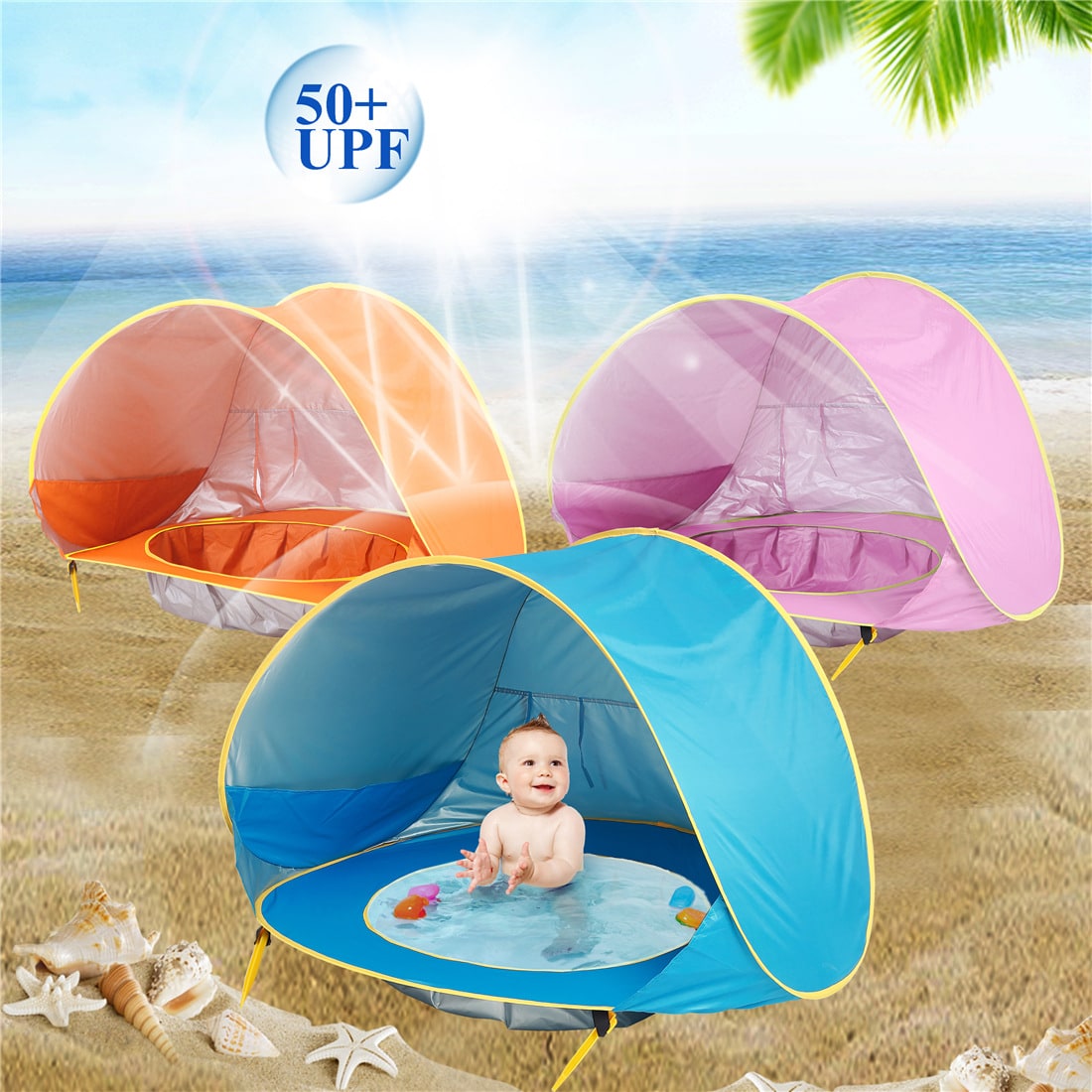 Kids' Beach Tent Pop Up Sun Shade for Baby with Built-In Wading Pool and Water-Resistant Canopy - Image 15