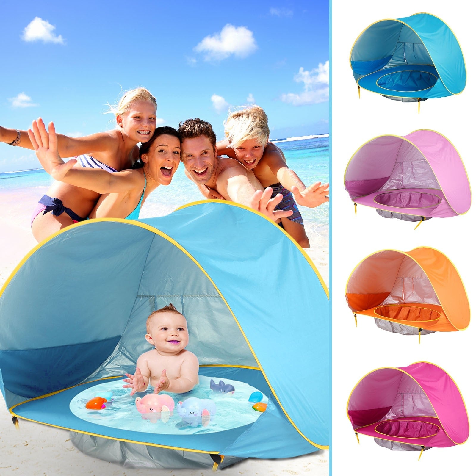 Kids' Beach Tent Pop Up Sun Shade for Baby with Built-In Wading Pool and Water-Resistant Canopy - Image 9