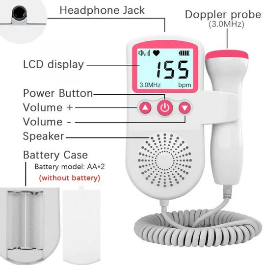 Kids' Fetal Doppler Monitor with Heart Rate Display Backlit Lcd Screen and Built-In Speaker for Home Use - Image 6