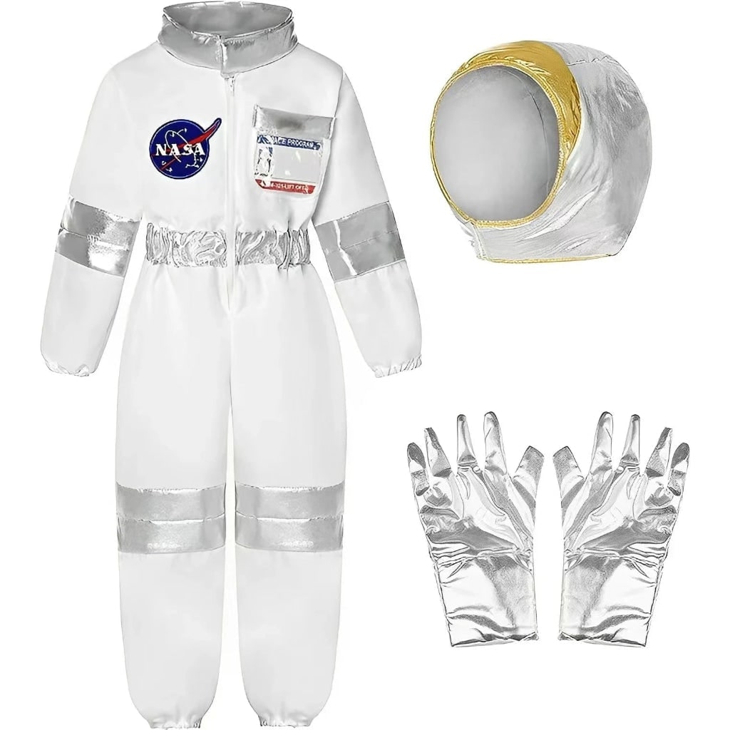 Kids' Halloween Astronaut Costume with Space Alien Jumpsuit Helmet and Gloves - Image 3
