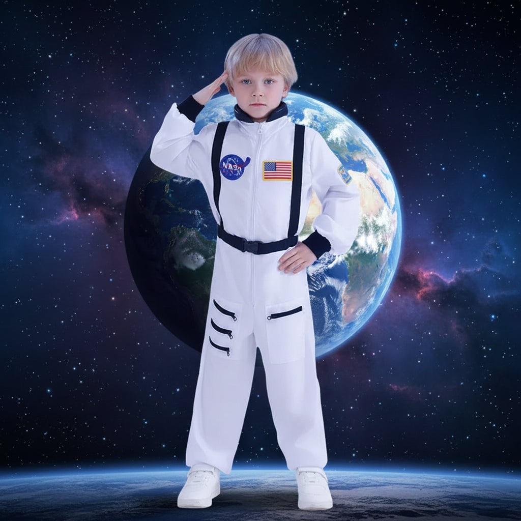 Kids' Halloween Astronaut Space Suit Costume for Jumpsuit Patches and Harness Straps - Image 1