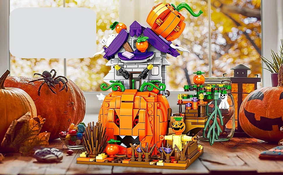 Kids' Halloween Building Blocks and Toy Construction Set with Spooky Cabin for Wooden Play - Image 1