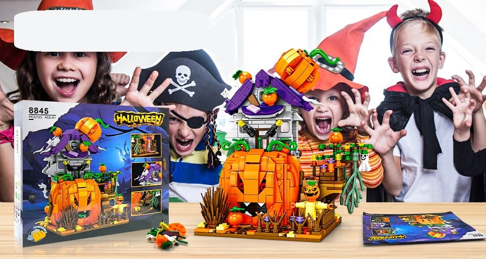 Kids' Halloween Building Blocks and Toy Construction Set with Spooky Cabin for Wooden Play - Image 4