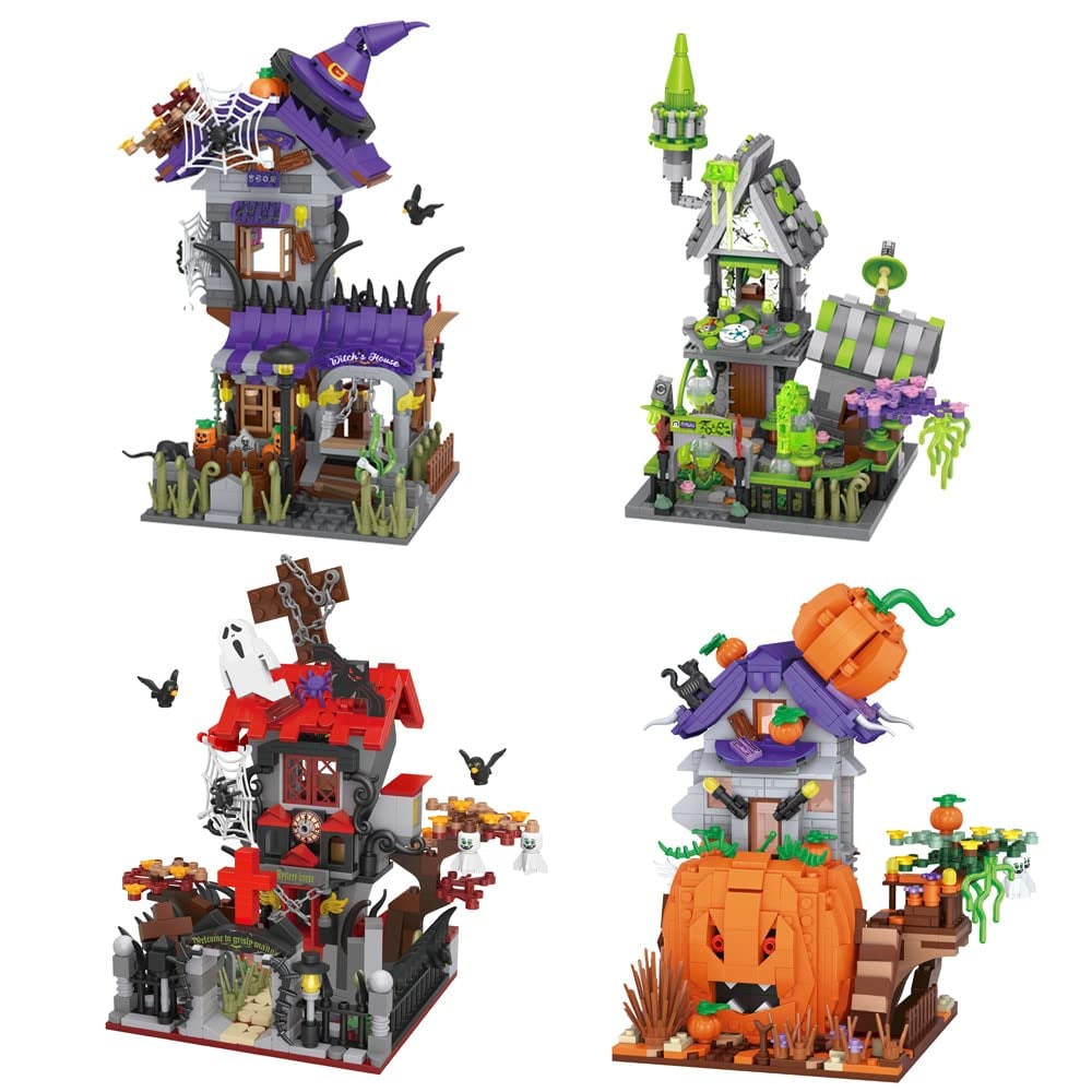 Kids' Halloween Building Blocks and Toy Construction Set with Spooky Cabin for Wooden Play - Image 5