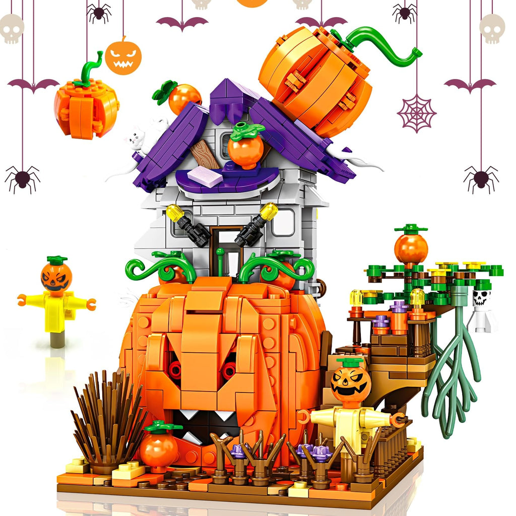 Kids' Halloween Building Blocks and Toy Construction Set with Spooky Cabin for Wooden Play - Image 7