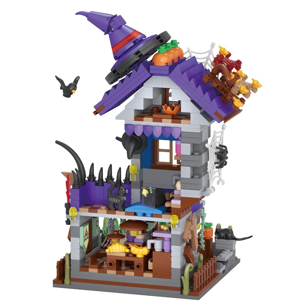 Kids' Halloween Building Blocks and Toy Construction Set with Spooky Cabin for Wooden Play - Image 8