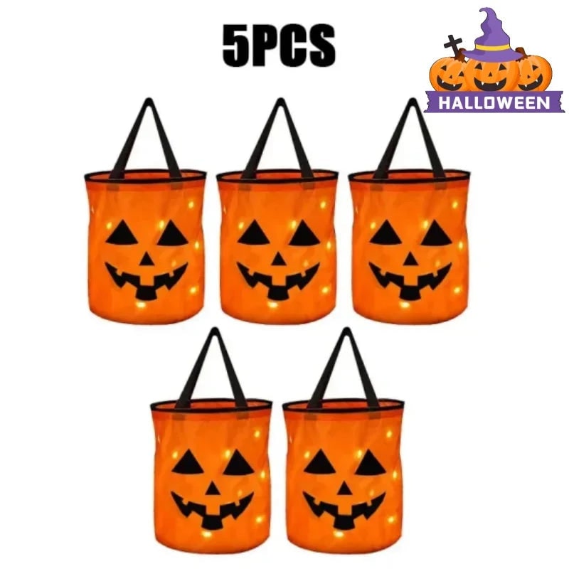 Kids' Halloween Candy Bucket Pumpkin with LED Lights and Jack-O-Lantern Design for Trick or Treat - Image 10